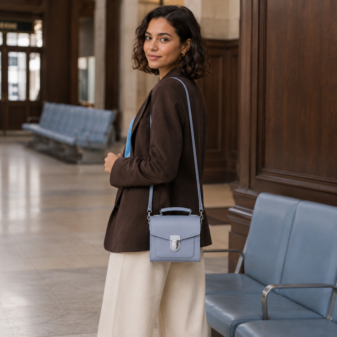 Handmade Leather Sugarcube Handbag - Lilac Grey