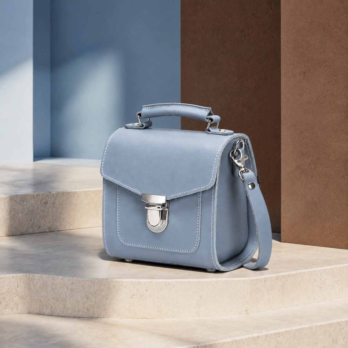 Handmade Leather Sugarcube Handbag - Lilac Grey