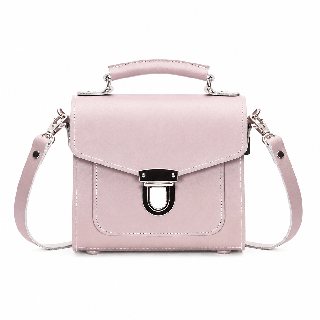 Handmade Leather Sugarcube Handbag - Rose Quartz