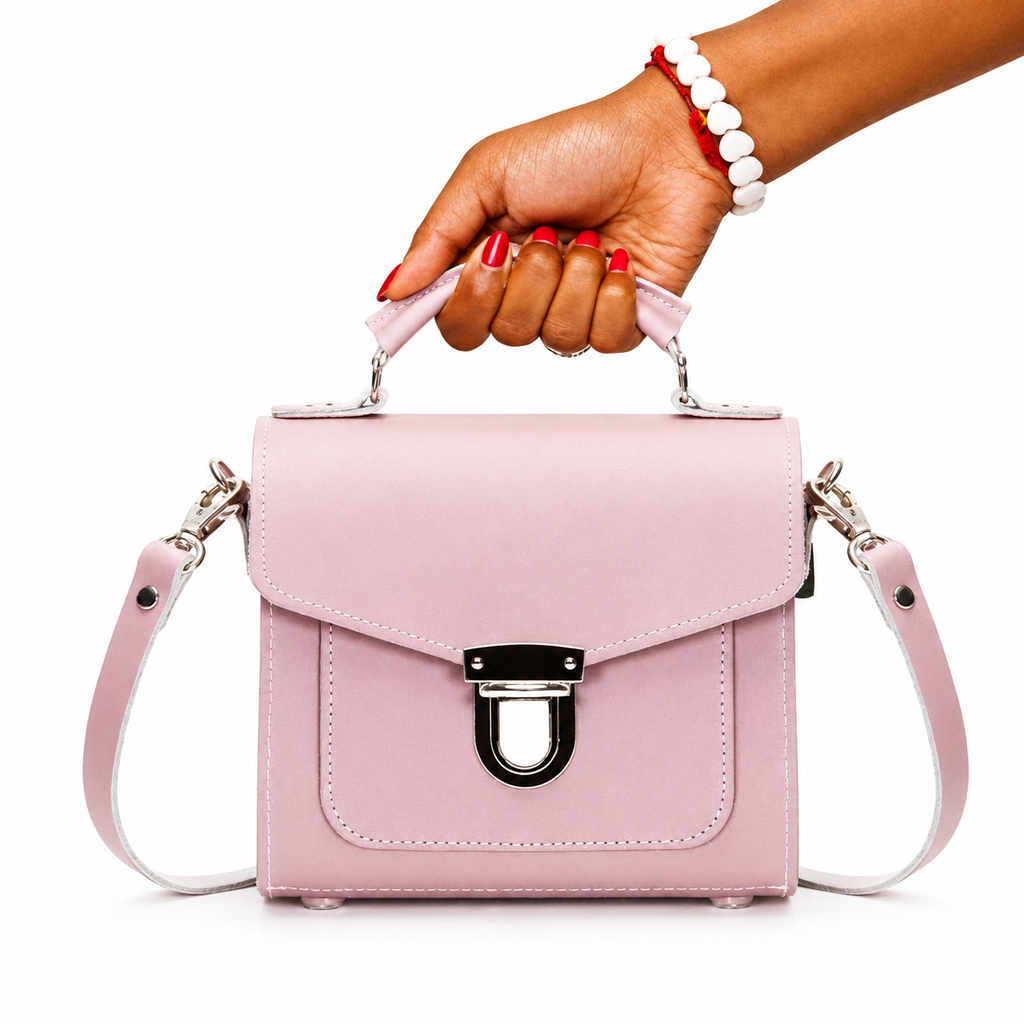 Handmade Leather Sugarcube Handbag - Rose Quartz