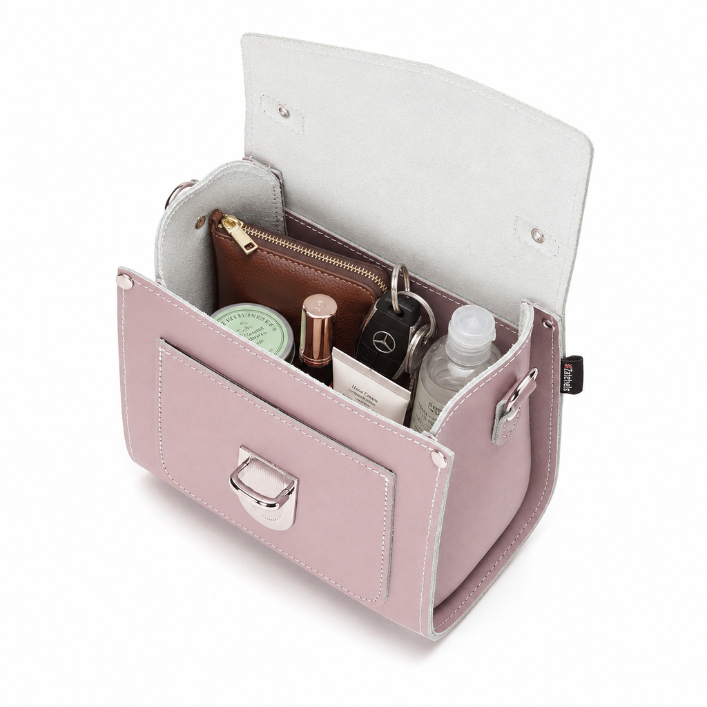 Handmade Leather Sugarcube Handbag - Rose Quartz