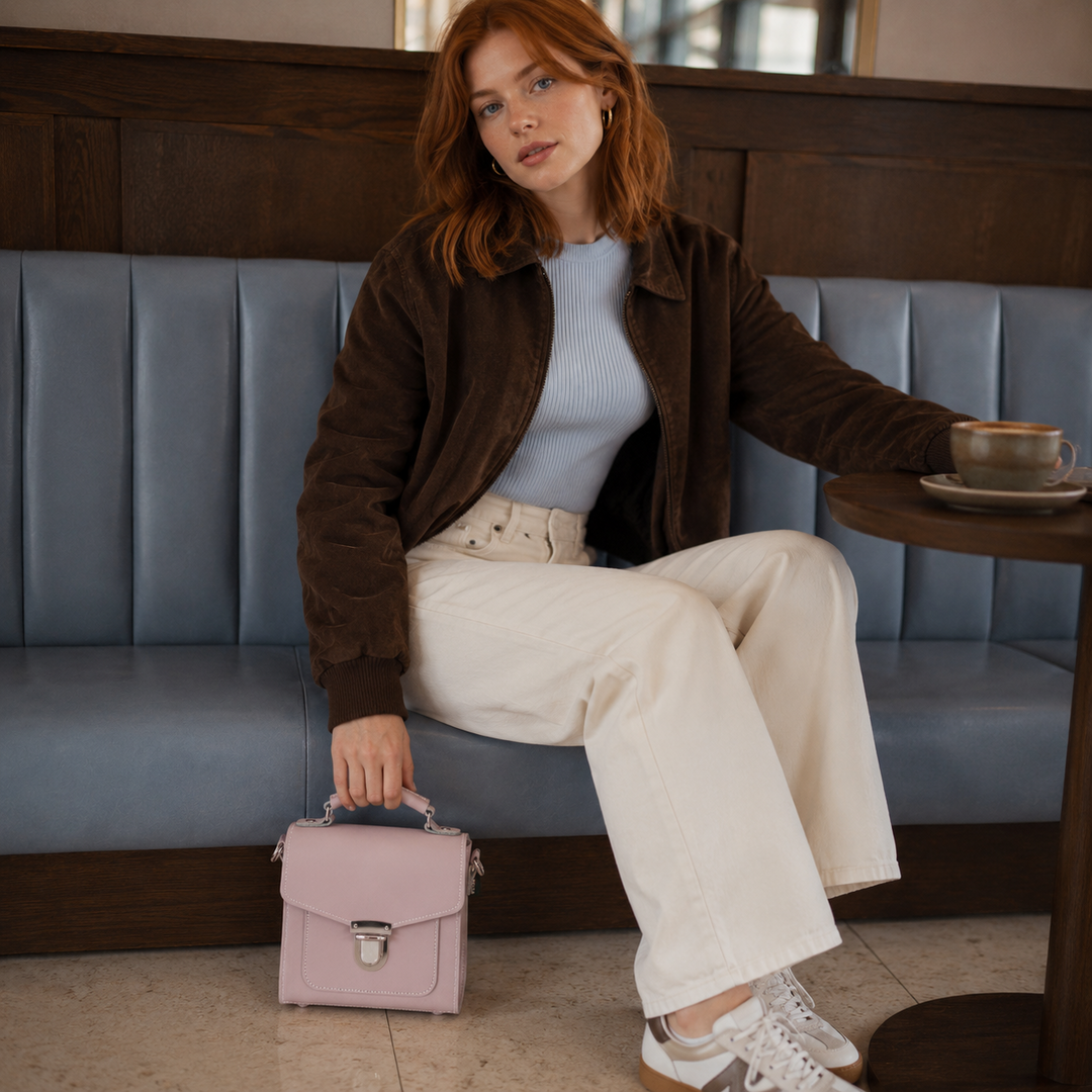 Handmade Leather Sugarcube Handbag - Rose Quartz