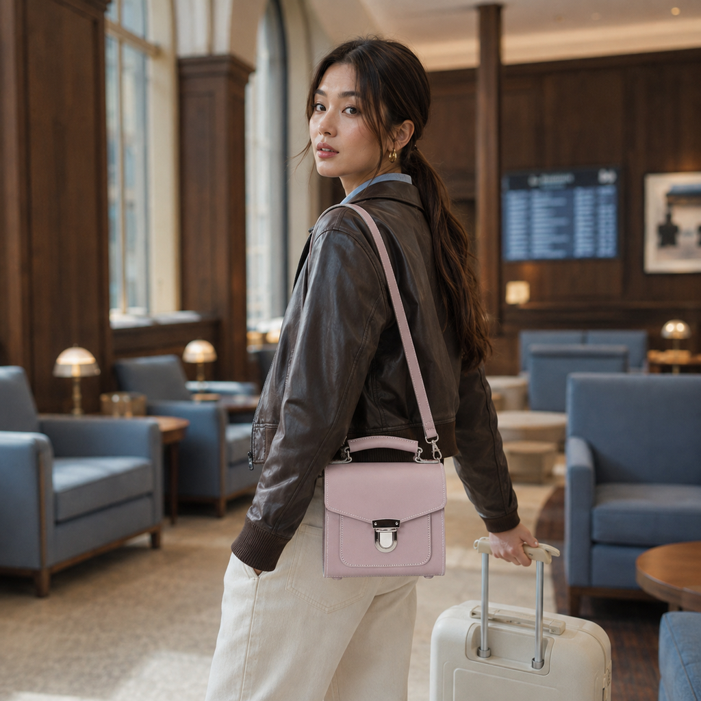 Handmade Leather Sugarcube Handbag - Rose Quartz