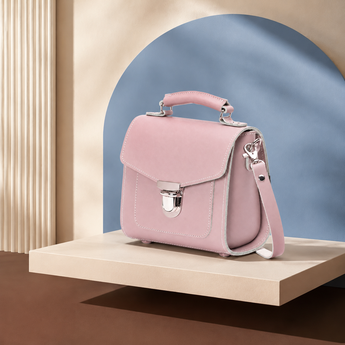 Handmade Leather Sugarcube Handbag - Rose Quartz
