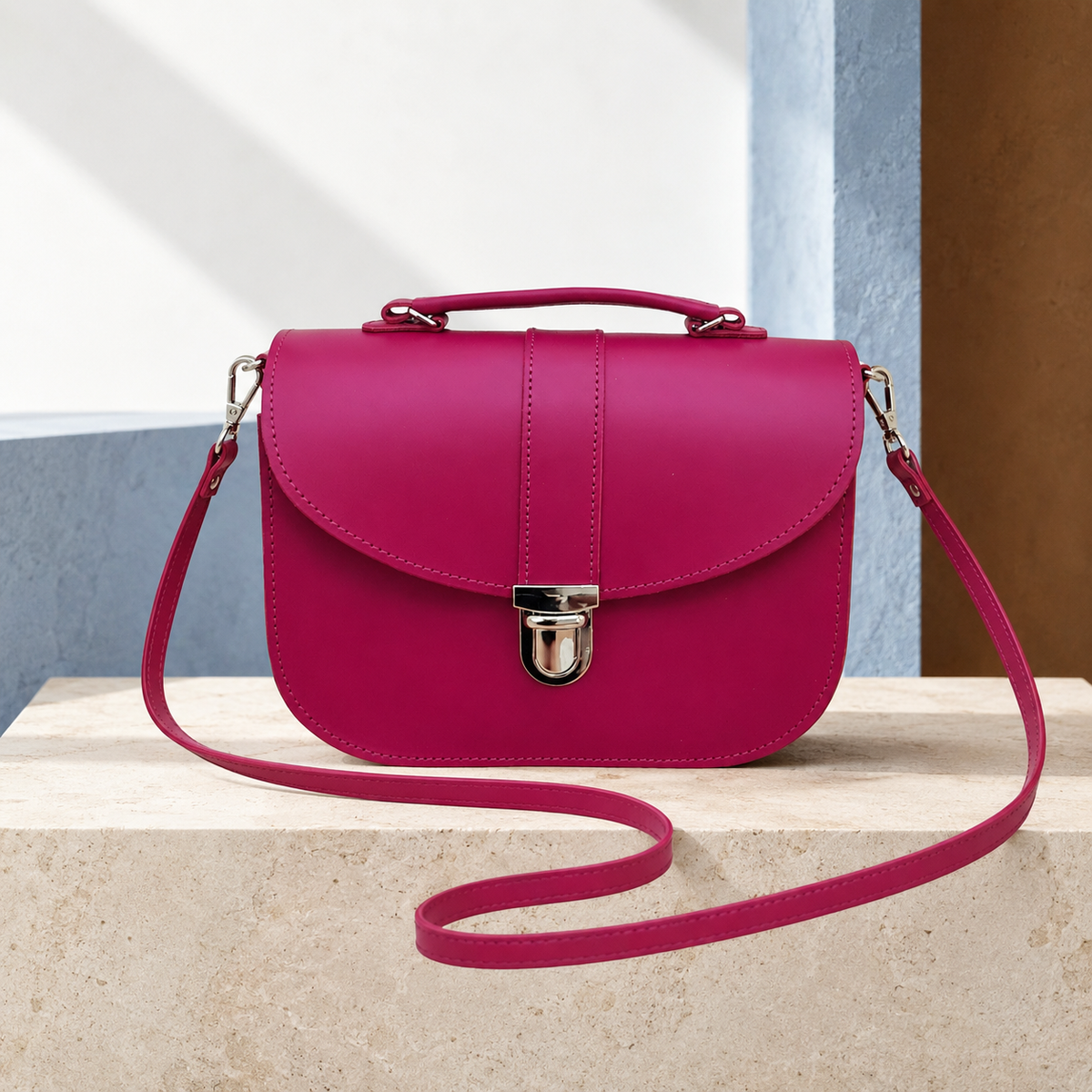 Olympia Handmade Leather Bag - Magenta