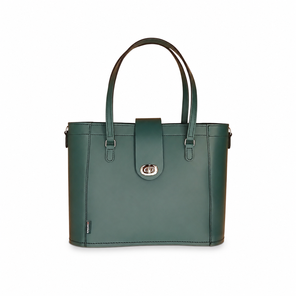 Leather Mini Twist Lock Shopper Bag - Pine