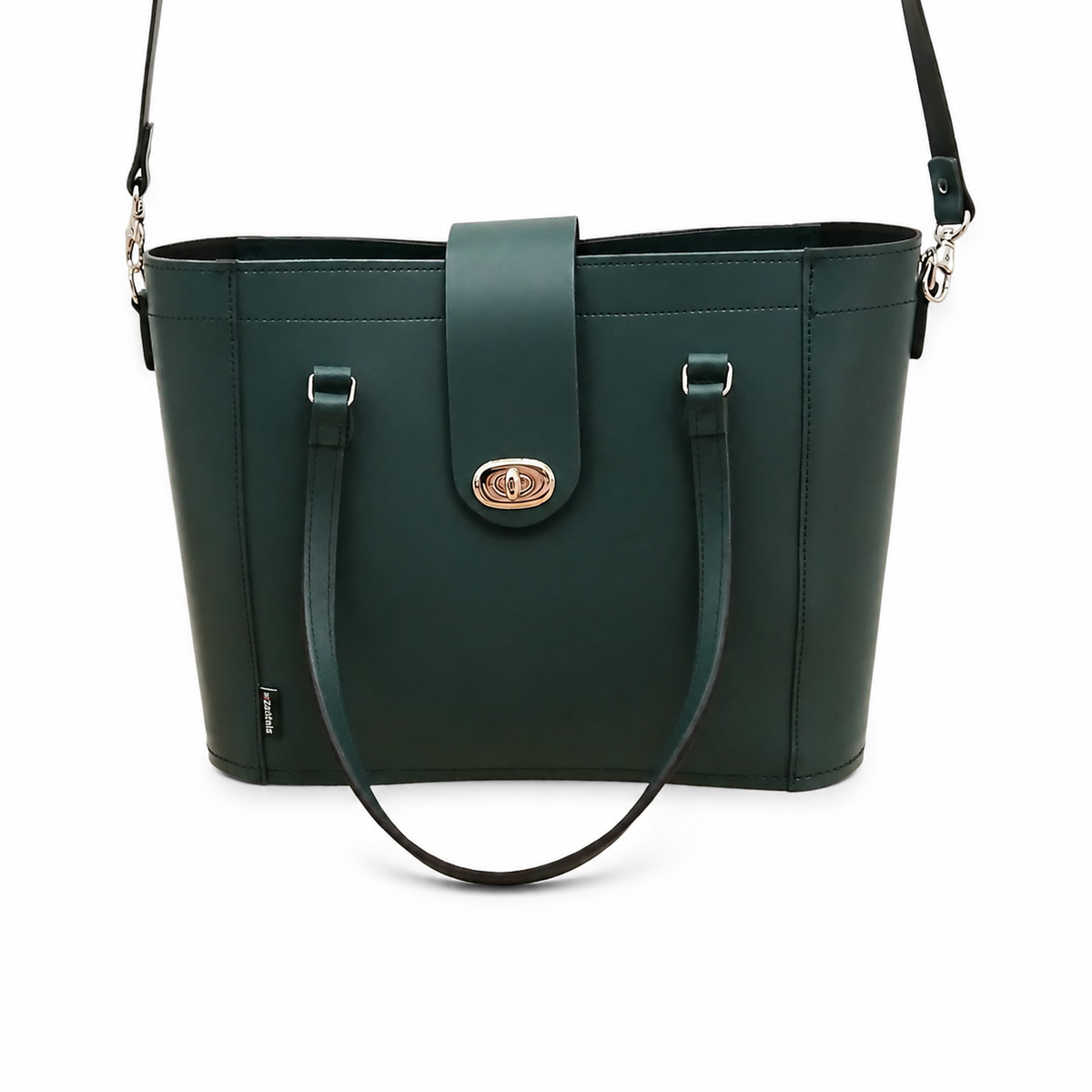 Leather Mini Twist Lock Shopper Bag - Pine