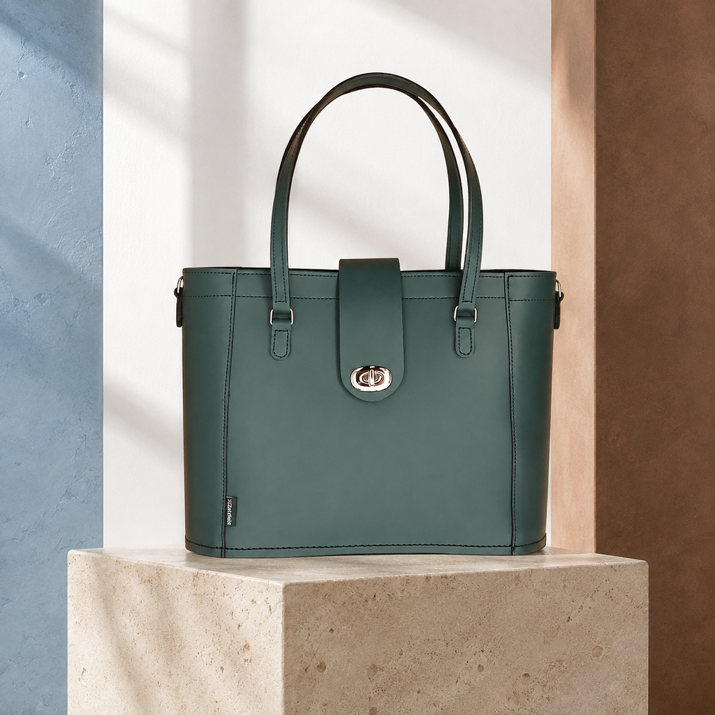 Leather Mini Twist Lock Shopper Bag - Pine