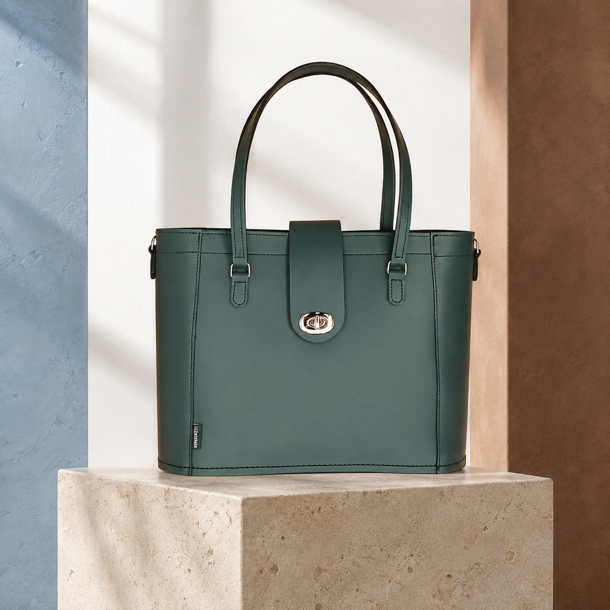 Leather Mini Twist Lock Shopper Bag - Pine