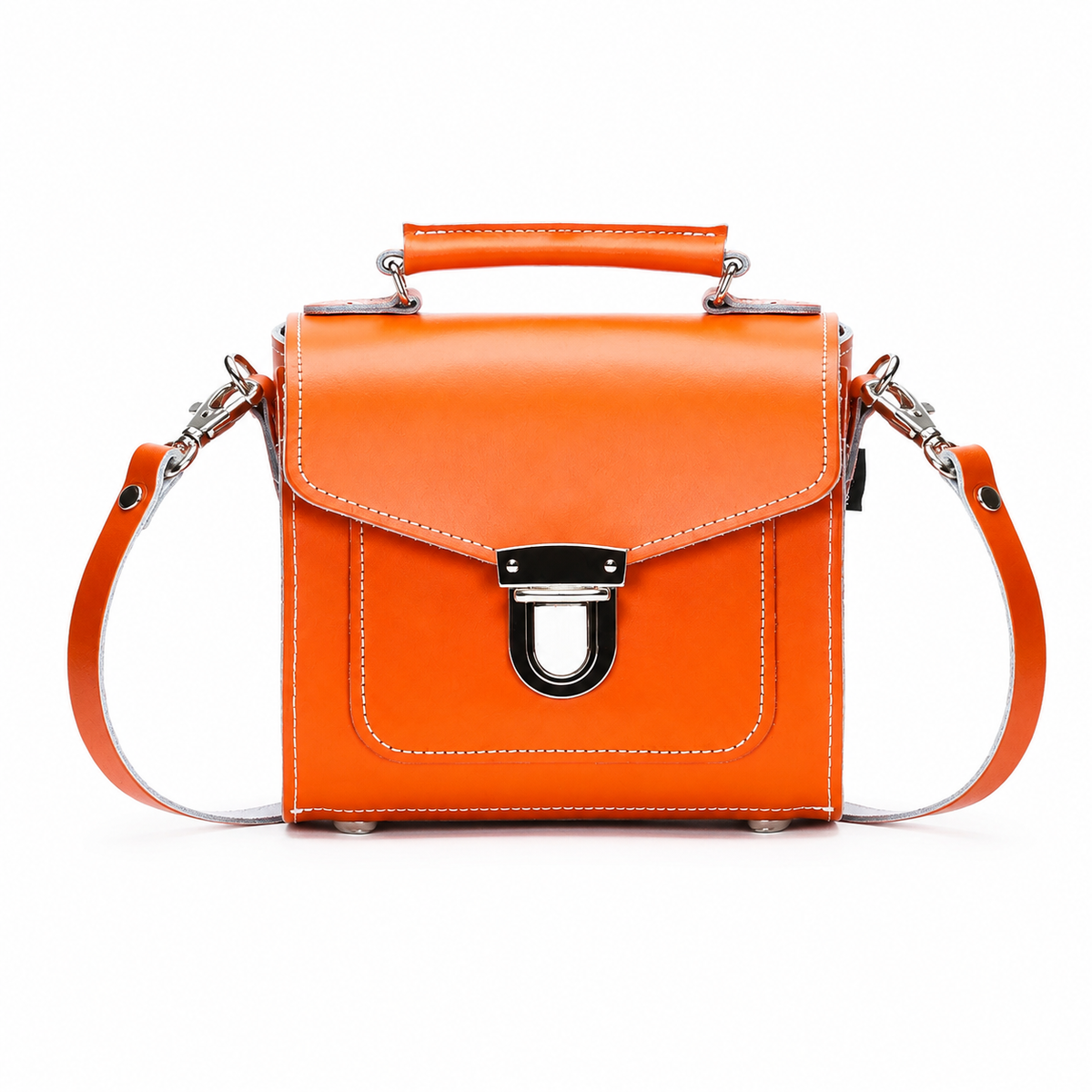 Handmade Leather Sugarcube Handbag - Orange