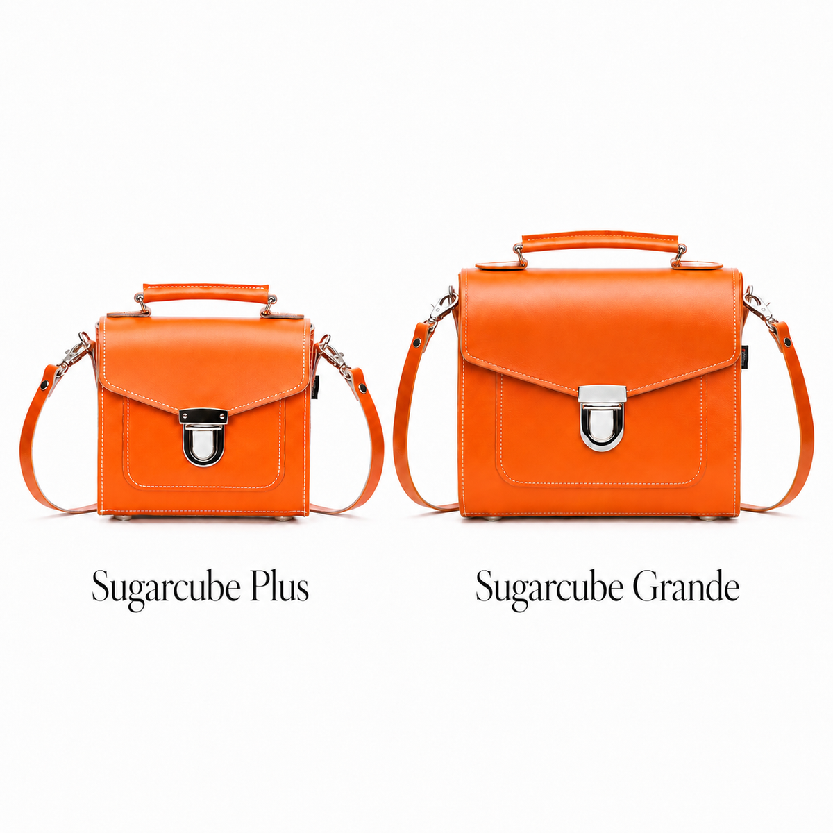 Handmade Leather Sugarcube Handbag - Orange