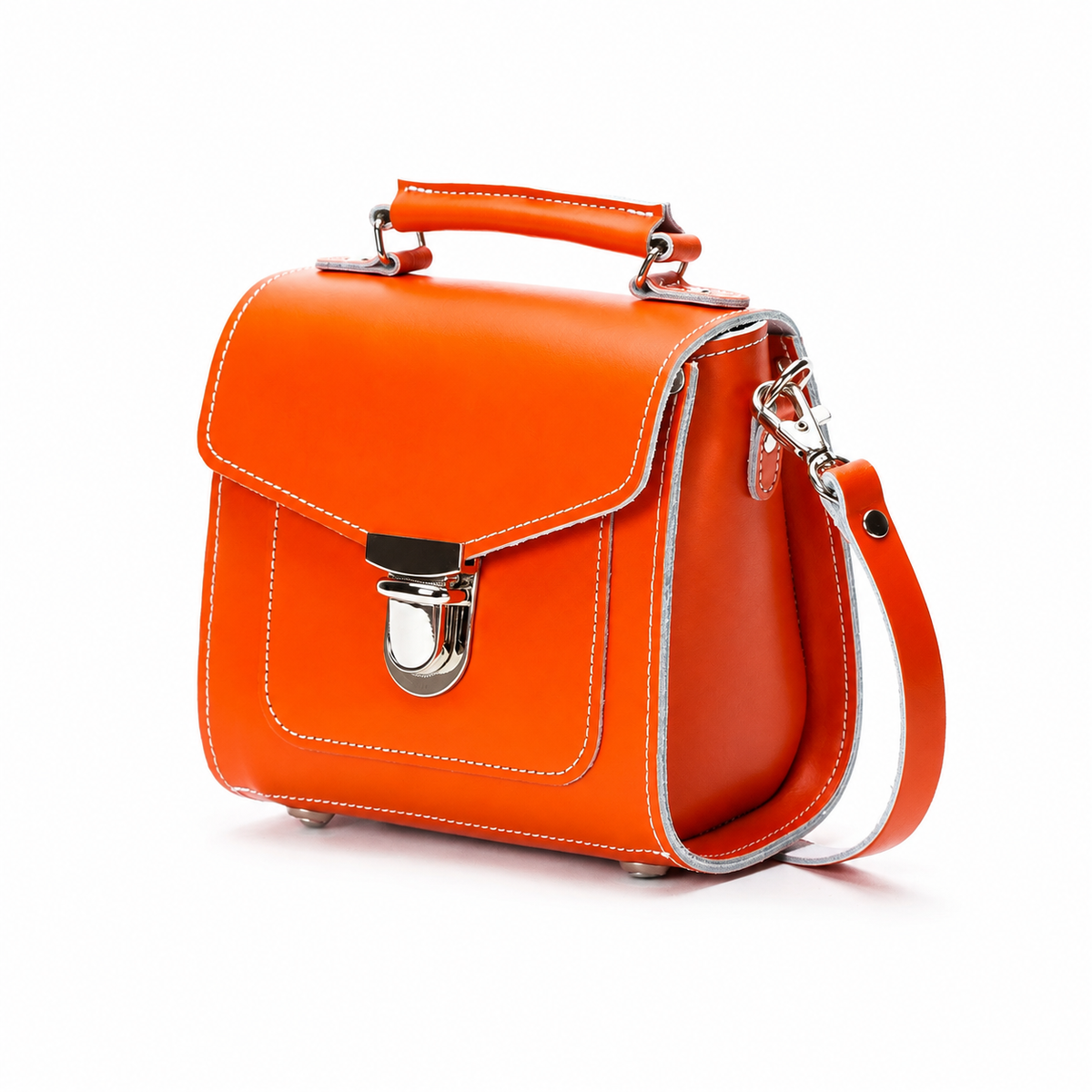 Handmade Leather Sugarcube Handbag - Orange