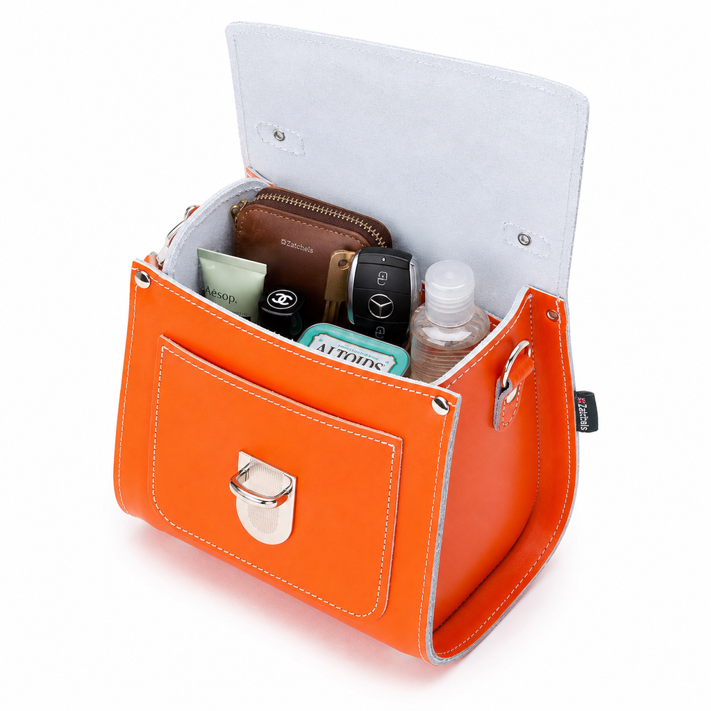 Handmade Leather Sugarcube Handbag - Orange