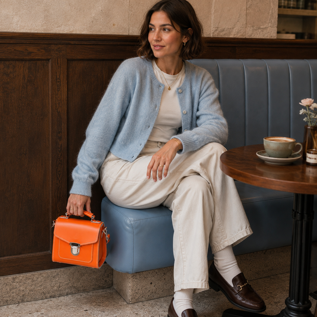 Handmade Leather Sugarcube Handbag - Orange