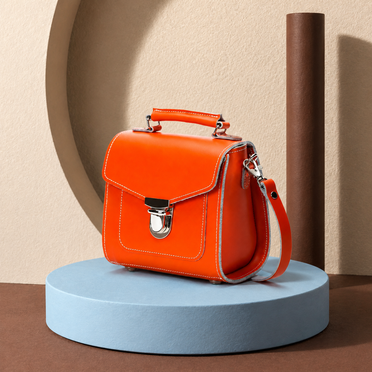 Handmade Leather Sugarcube Handbag - Orange