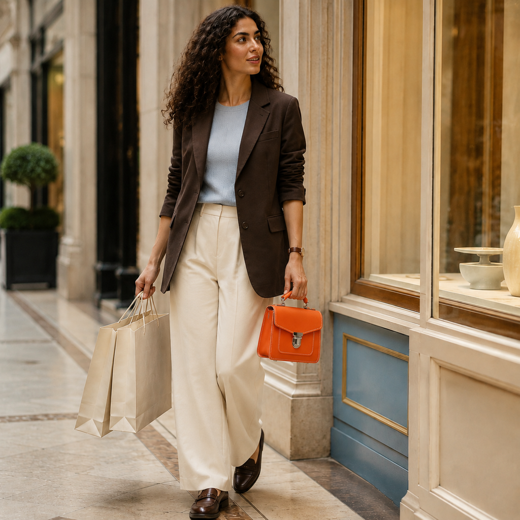Handmade Leather Sugarcube Handbag - Orange