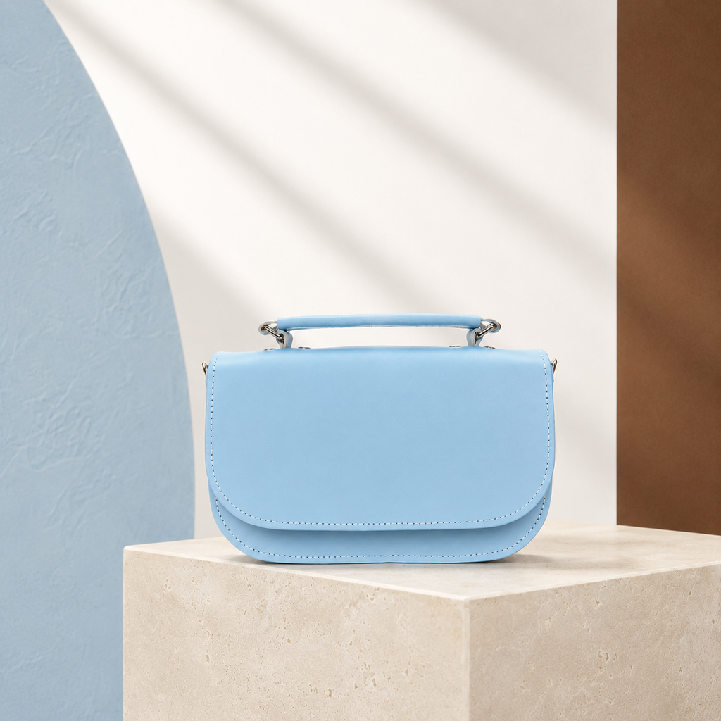 Aura Handmade Leather Crossbody & Clutch Bag - Powder Blue