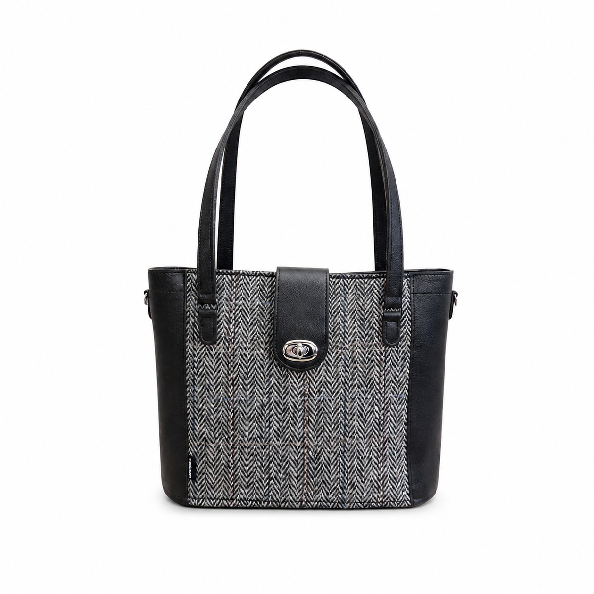Tannery Tweed & Leather Mini Twist Lock Shopper Bag - Black