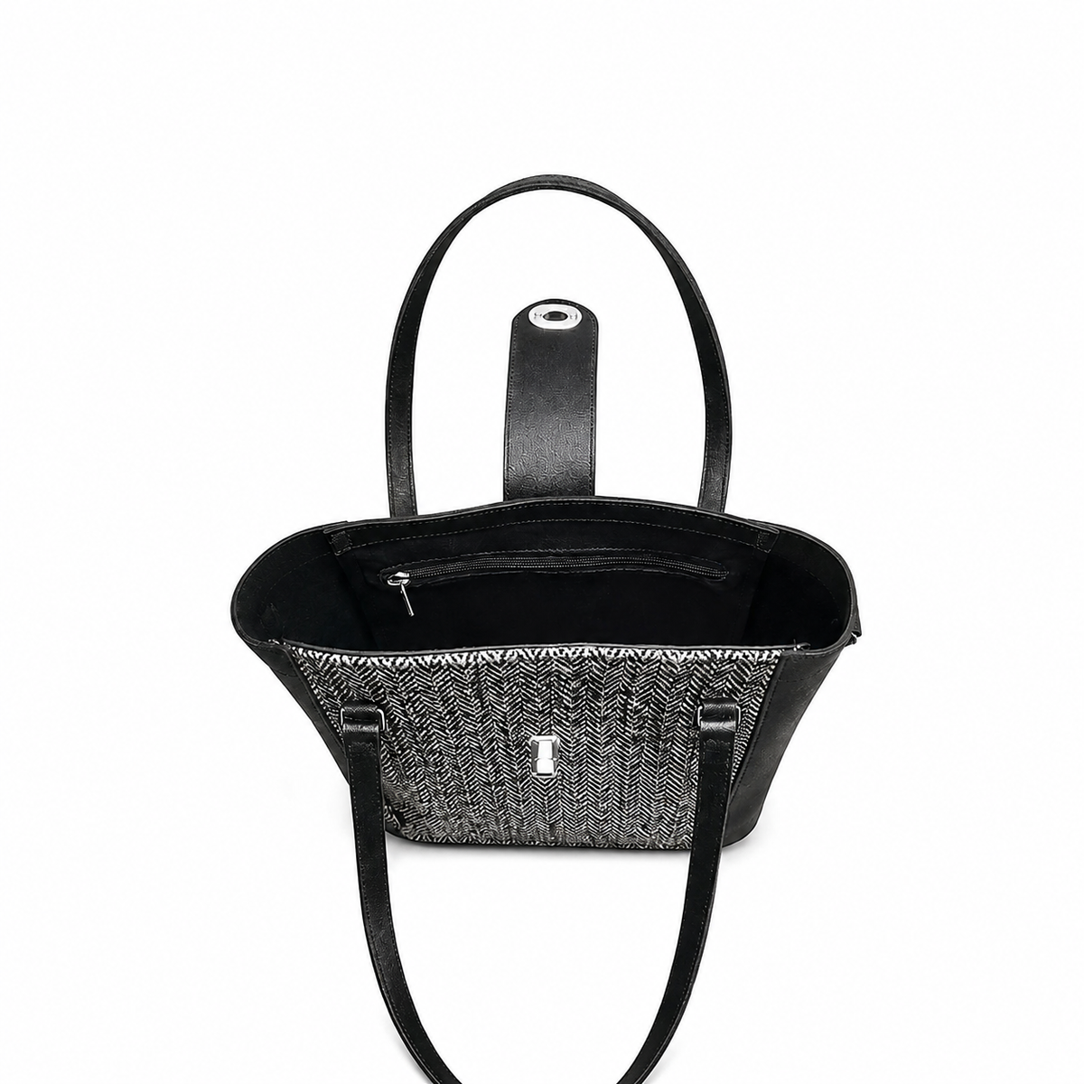 Tannery Tweed & Leather Mini Twist Lock Shopper Bag - Black
